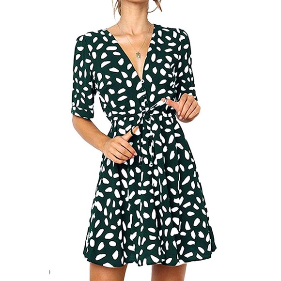 NWOT green Floral printed causal button Down Dress - Picture 2 of 5